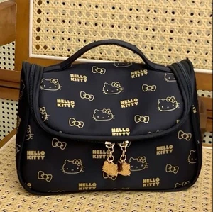 NEW HELLO KITTY LRG CAPACITY COSMETIC MAKE UP ORGANISER, WASH BAG BLACK & GOLD - Picture 1 of 11