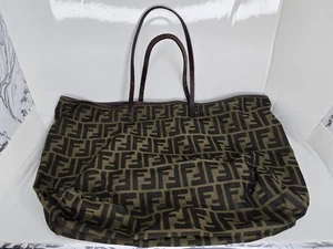 FENDI Zucca Brown Fabric Tote w/Pouch Lightweight Travel Bag Auth Made in Italy - Picture 1 of 17