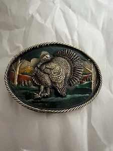 De colección 1980 The Great American Buckle Company Pavo Cinturón Hebilla Esmalte Peltre - Imagen 1 de 2