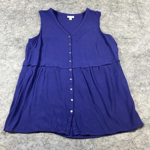 J.Jill Tunika Top Damen Large Tintenblau Ärmellos Viskose Knopfleiste V-Ausschnitt - Bild 1 von 8