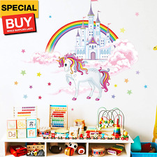 Colorful Unicorn Castle Stars Rainbow Clouds Large Wall Stickers Peel and Stick 