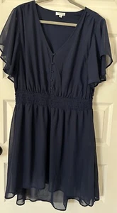 Eyeshadow Women's Plus Size 2X Navy Blue Spring Summer Dress Flutter Sleeves - Picture 1 of 2