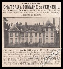 Publicité Château de Verneuil à vendre Verneuil l'Etang (77) Ad Advertising 1914
