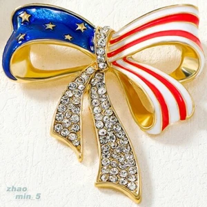 Crystal Bowknot Brooch Pin Gold Tone Bow Brooches Rhinestone Jewelry WeddingGift - Picture 1 of 5