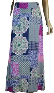 PAPILLON~NWT $59~BRIGHT COLORFUL HIPPY PATCHWORK LOOK LONG FLARED SKIRT SZ:SM - Picture 1 of 10
