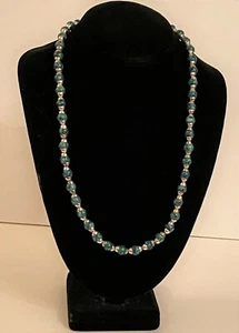 VINTAGE LARGE MALACHILE STERLING SILVER BALL BEAD BIG NECKLACE - Picture 1 of 7