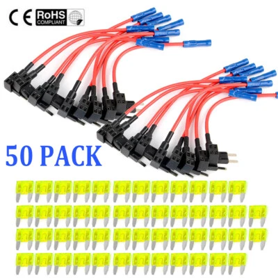 50x Car Add A Circuit Piggy Back Fuse Tap Mini Blade Fuse Holder ATM 12V 20A - Image 1 of 4