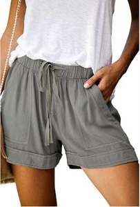 Womens Drawstring Shorts Summer Elastic Waist Casual Lightweight with Pockets - Picture 1 of 28
