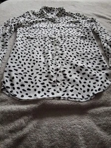 Ladies Long Ivory And Black Blouse Size 10 - Picture 1 of 7
