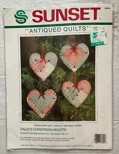 Sunset Antiqued Quilts Ornament Calico Christmas Hearts Kit 1989 Vintage - Picture 1 of 4