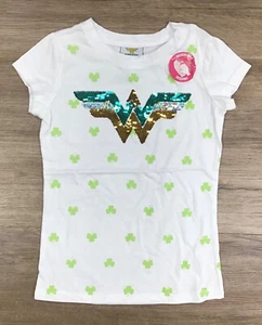 Girls’ Wonder Woman St. Patrick's Short Sleeve Flip Sequin T-Shirt S (6/6X) - Picture 1 of 4