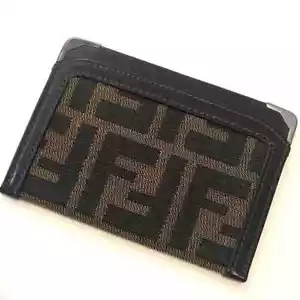 Tarjetero Fendi Zucca Plegable Marrón Negro Lona Cuero Unisex De Japón Usado - Imagen 1 de 6