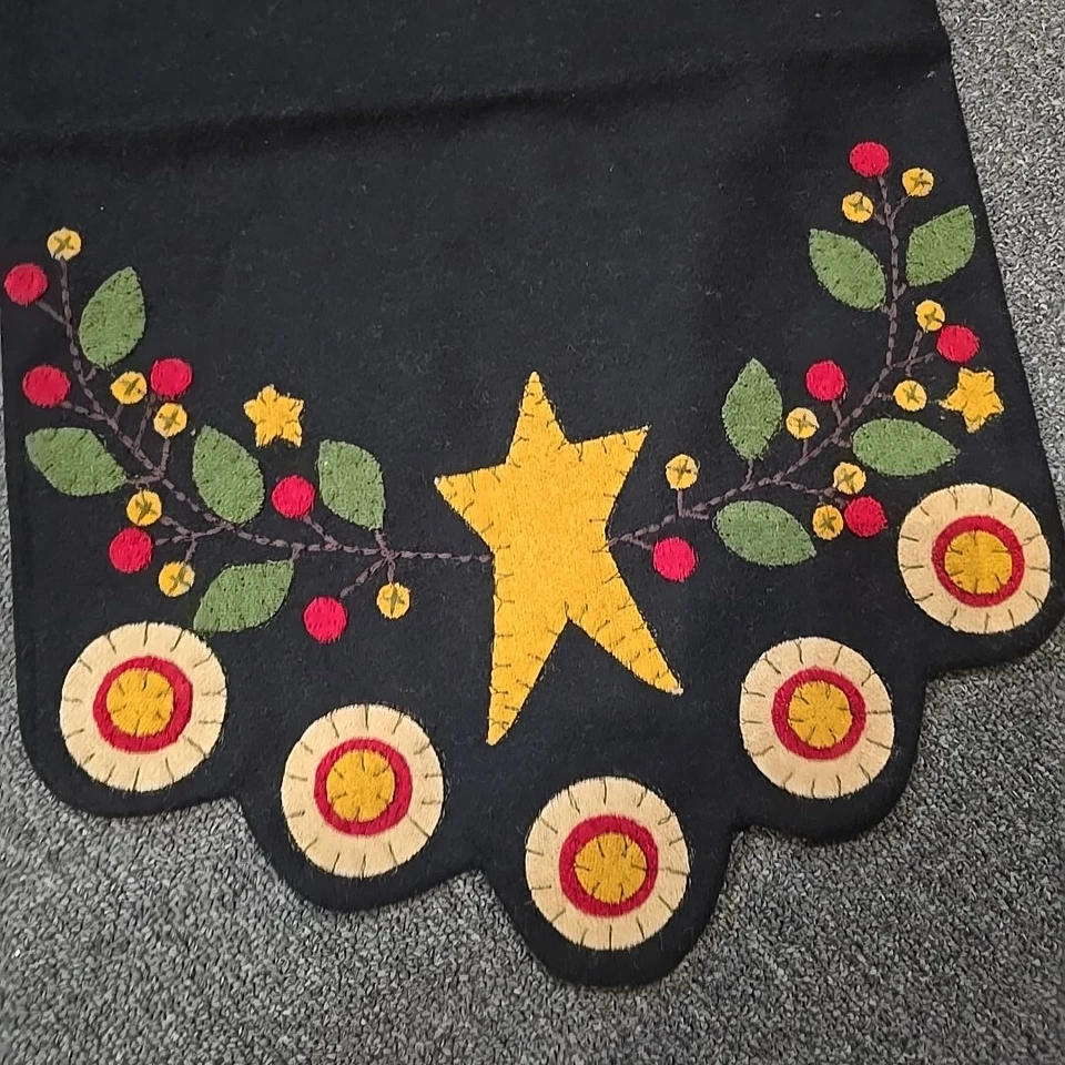Primitive Farmhouse STAR BERRY VINE TABLE RUNNER Wool Felt 14" x 45" New - Image 1 of 3