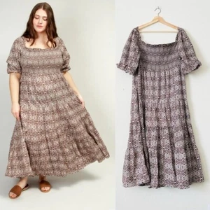 Vestido midi estampado Bagru Anthropologie Noonday Collection PLUS TALLA 3 - Imagen 1 de 8
