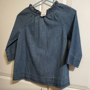 NWT CREW CUTS by J CREW BLUE DENIM's GIRL'S TOP 3/4 SLEEVE BLOUSE-Size 12 - Picture 1 of 7