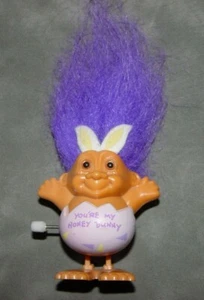 Troll Doll 2 1/2" Tall Russ Wind-Up Easter Bunny You're My Honey Bunny Till Hair - Picture 1 of 2