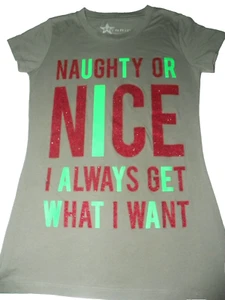 Christmas Tshirt Size M short Sleeve Naughty or Nice Unisex Christmas Tshirt Med - Picture 1 of 5