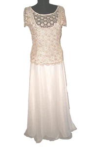 New JS Collections Embroidered Gold Lace & Chiffon Gown Ivory Size 8 - Picture 1 of 9