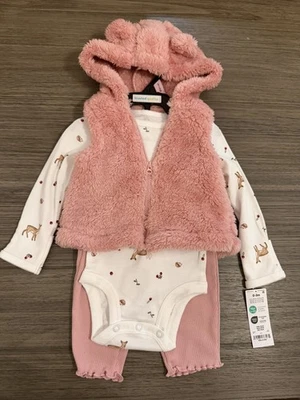 Set gilet e pantaloni con cappuccio rosa Carters bambina taglia 0-3 mesi nuovo con etichetta - Immagine 1 di 3