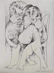 Erich Fuchs 1916-1990 Stuttgart / Lithografie 1967 "Samstagabend der Eheleute" - Picture 1 of 24