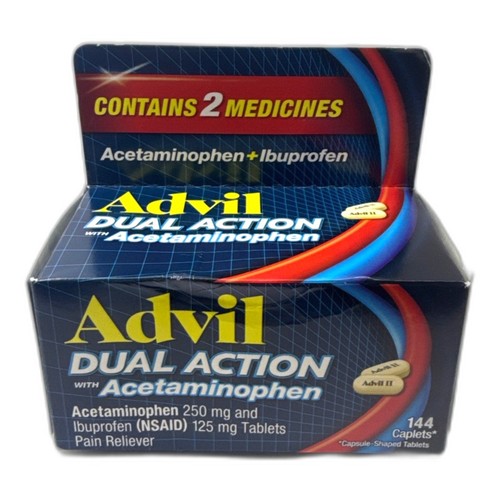 Advil Dual Action Pain Reliever Acetaminophen 144 Caplets Bottle Exp 05 ...