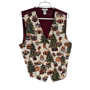 White Stag Maroon Christmas tree tapestry Vest XL holiday presents - Picture 1 of 9