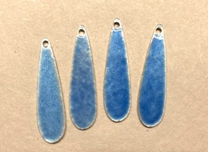 12x Vtg. Guilloche Enamel Sterling Silver- 1" Skinny Teardrop Charm-Blue - Picture 1 of 3
