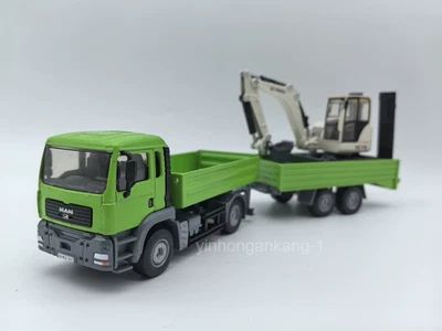 SIKU 1:55 MAN double-axle transport trailer dump truck with excavator model - Image 1 of 4