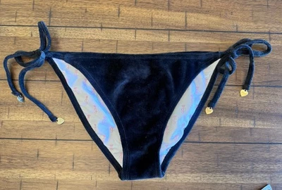 Sz M 2007 Juicy Couture Black Label Velour Velvet Bikini Swim Bottoms Tie String - Image 1 of 4