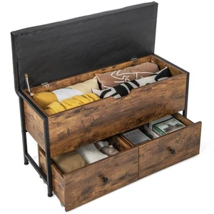 Storage Ottoman Bench Flip Top Wooden Storage Chest w/ Cushion & 2 Drawers - Picture 1 of 8