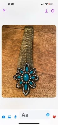 Cinturón de moda para mujer M tono bronce metal estrás flor hebilla elástica elástica elástica Foto 1 de 3