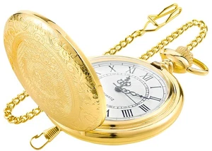 Orologio da tasca oro grande decorativo motivo floreale bianco scala numeri romani - Foto 1 di 8