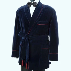 Men's Navy Blue Smoking Jackets Designer Stylish Dinner Party Wear Blazer Coat - Picture 1 of 5
