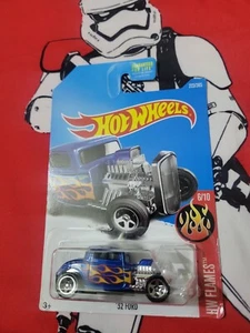 2017 HOT WHEELS '32 FORD, BLUE, #6/10 HW FLAMES, CHROME MOTOR, #223/365 - Picture 1 of 2