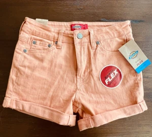 Dickies GIRLS Orange Denim High Rise Stretch Rolled Cuff Shorts TILLYS NWT 10 - Picture 1 of 2