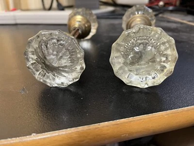 Vintage 12-Point Clear Crystal Glass & Brass Door Knob - Image 1 of 4