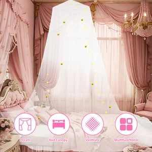 Princess Bed Canopy with Lights for Kids Round Dome Bed Curtain Canopy flXVI# - Picture 1 of 11