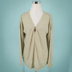 Soft Surroundings Size Medium M Tan Beige Valentina Zip Front V Neck Sweater - Picture 1 of 5