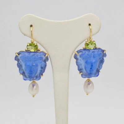 TAGLIAMONTE ORECCHINI IN ARGENTO 925 DORATO PERIDOTO E PASTE VITREE BLU TGN 910 - Immagine 1 di 3