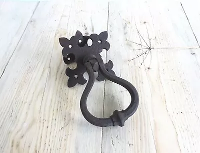 Antique large cast iron door or gate pull, Gothic style door pull, old patina - Image 1 of 4