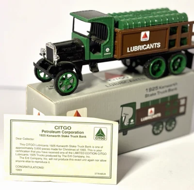 Vintage 1993 Ertl #5 in Collection - 1925 Kenworth Stake Citgo Truck & Bank NEW - Image 1 of 4