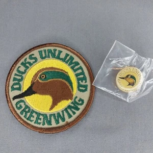 Ducks Unlimited Greenwing Brown White Yellow 3" Iron On Hat Patch Pin Set - Picture 1 of 2