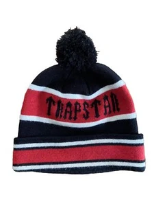 Trapstar London Retro Beanie Hat Pompom Black Red - Picture 1 of 4