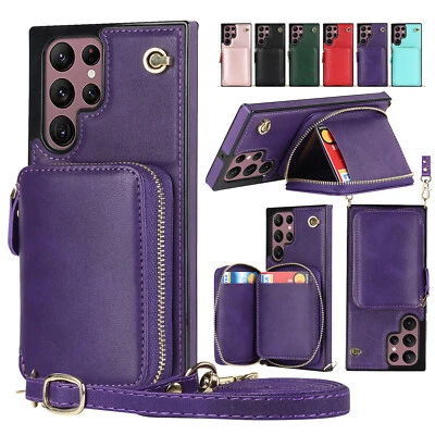 For Samsung Galaxy S22 S21 S20 Note 10 Crossbody Wallet Leather Card Case Zipper - Image 1 of 4