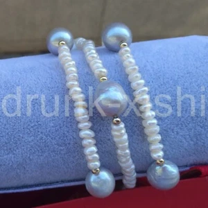 Exotic Natural South Sea Genuine White Gray Pearl Bracelet 7.5-8" 14k Gold P - Picture 1 of 5