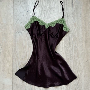 Vintage Forever 21 Made in USA Green Lace Trim Brown Camisole y2K Size Small - Picture 1 of 5
