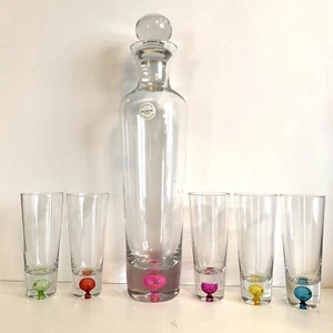 Block MCM Crystal Crayon Bubble Decanter Glass + 5 Cordial Shot Set - Picture 1 of 10