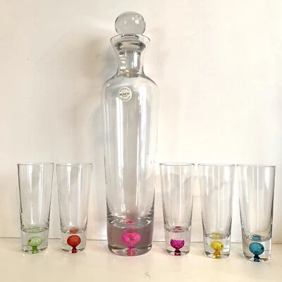 Block MCM Crystal Crayon Bubble Decanter Glass + 5 Cordial Shot Set - Image 1 of 4