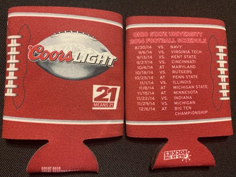 Lot Of 2 OHIO STATE BUCKEYES COORS LIGHT CAN COOZIE KOOZIE COOLER INSULATING Cover