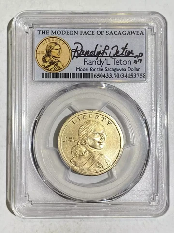 2017-S Dollar Sacagawea PCGS SP-70 Native Amer. Enh Unc Set Randy Tenton Sign Cover